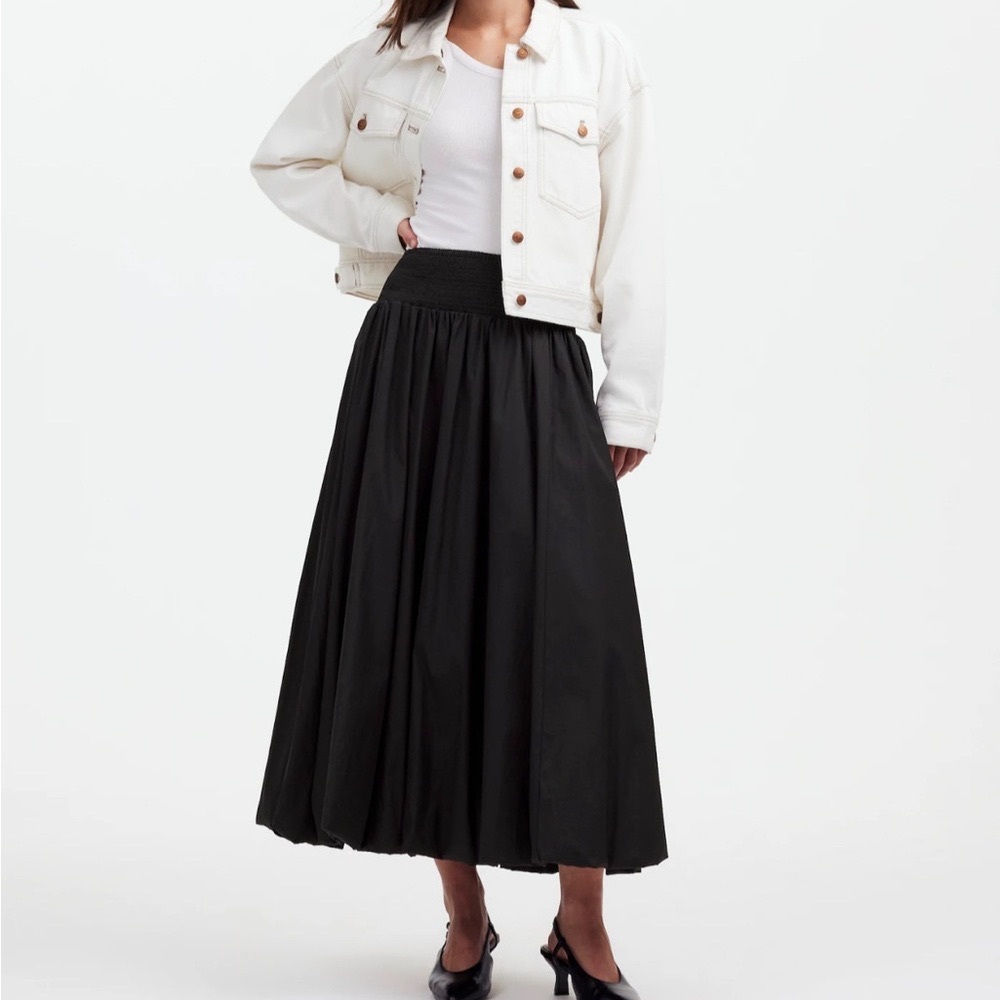 Madewell Poplin Smocked Bubble Midi Skirt